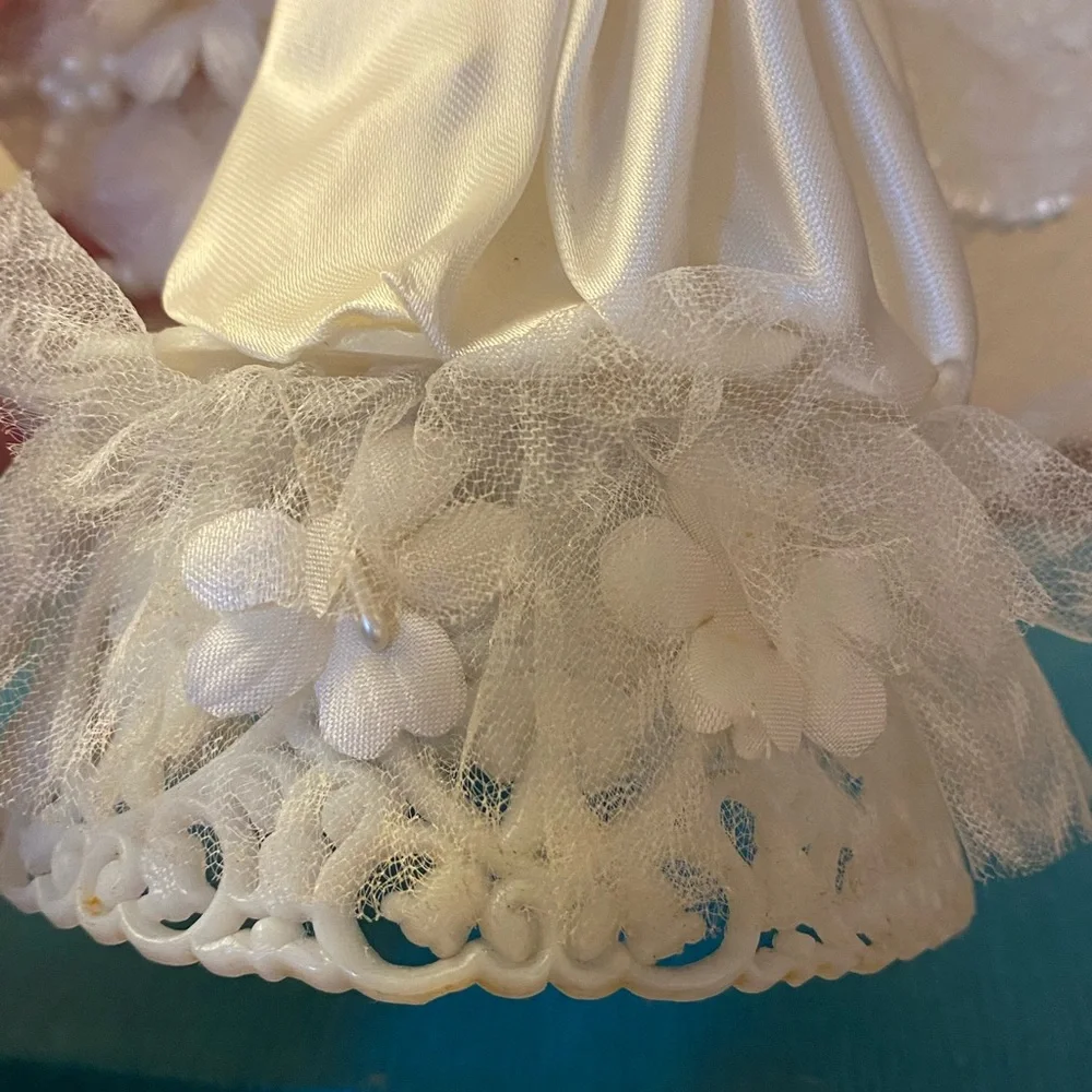 VTG Wedding Cake Topper Bride Groom Heart Flowers Faux Pearl Coastal Novelty USA